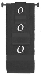 Charcoal monogrammed towel set with White thread, Chancery font, initial O - 540 GSM cotton 3-piece
