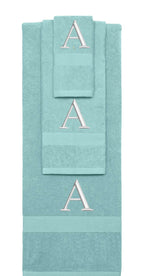 Nautical Teal monogrammed towel set with Silver thread, Times New Roman font, initial A - 540 GSM cotton 3-piece
