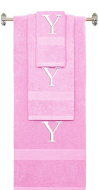 Purple monogrammed towel set with Black thread, Times New Roman font, initial Y - 540 GSM cotton 3-piece