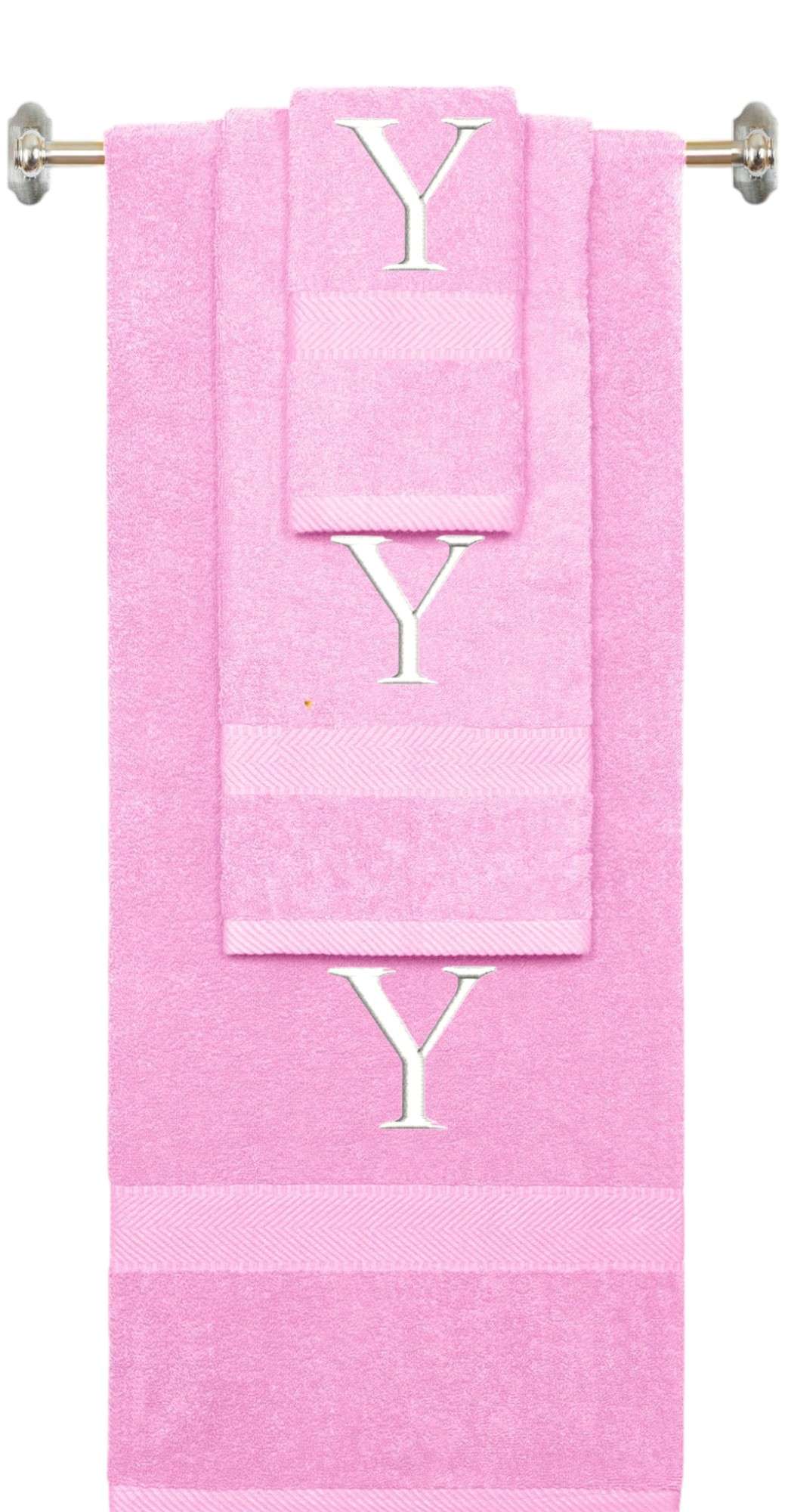 Purple monogrammed towel set with Black thread, Times New Roman font, initial Y - 540 GSM cotton 3-piece