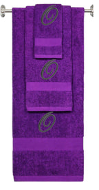 Purple monogrammed towel set with Black thread, Diana Script font, initial O - 540 GSM cotton 3-piece