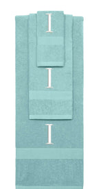 Nautical Teal monogrammed towel set with White thread, Times New Roman font, initial I - 540 GSM cotton 3-piece