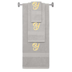 Silver monogrammed towel set with Gold thread, Diana Script font, initial Y - 540 GSM cotton 3-piece