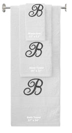 White monogrammed towel set with Black thread, Diana Script font, initial B - 540 GSM cotton 3-piece