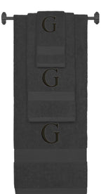 Charcoal monogrammed towel set with Black thread, Times New Roman font, initial G - 540 GSM cotton 3-piece