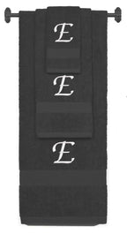 Charcoal monogrammed towel set with White thread, Chancery font, initial E - 540 GSM cotton 3-piece
