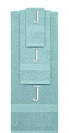 Nautical Teal monogrammed towel set with Silver thread, Times New Roman font, initial J - 540 GSM cotton 3-piece