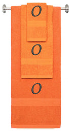 Orange monogrammed towel set with Black thread, Chancery font, initial O - 540 GSM cotton 3-piece