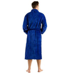 Robesale blue plush terry cotton shawl collar bathrobe with tie belt