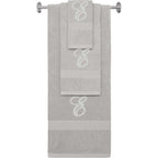 Silver monogrammed towel set with Silver thread, Diana Script font, initial E - 540 GSM cotton 3-piece