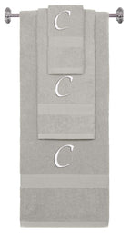 Silver monogrammed towel set with White thread, Chancery font, initial C - 540 GSM cotton 3-piece