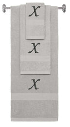 Silver monogrammed towel set with Black thread, Chancery font, initial X - 540 GSM cotton 3-piece