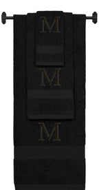 Black monogrammed towel set with Black thread, Times New Roman font, initial M - 540 GSM cotton 3-piece