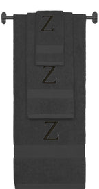 Charcoal monogrammed towel set with Black thread, Times New Roman font, initial Z - 540 GSM cotton 3-piece