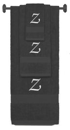 Charcoal monogrammed towel set with Silver thread, Chancery font, initial Z - 540 GSM cotton 3-piece
