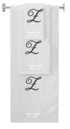 White monogrammed towel set with Black thread, Diana Script font, initial Z - 540 GSM cotton 3-piece