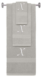 Silver monogrammed towel set with White thread, Chancery font, initial X - 540 GSM cotton 3-piece