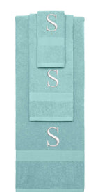 Nautical Teal monogrammed towel set with Silver thread, Times New Roman font, initial S - 540 GSM cotton 3-piece