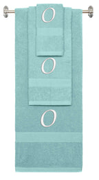 Nautical Teal monogrammed towel set with White thread, Chancery font, initial O - 540 GSM cotton 3-piece
