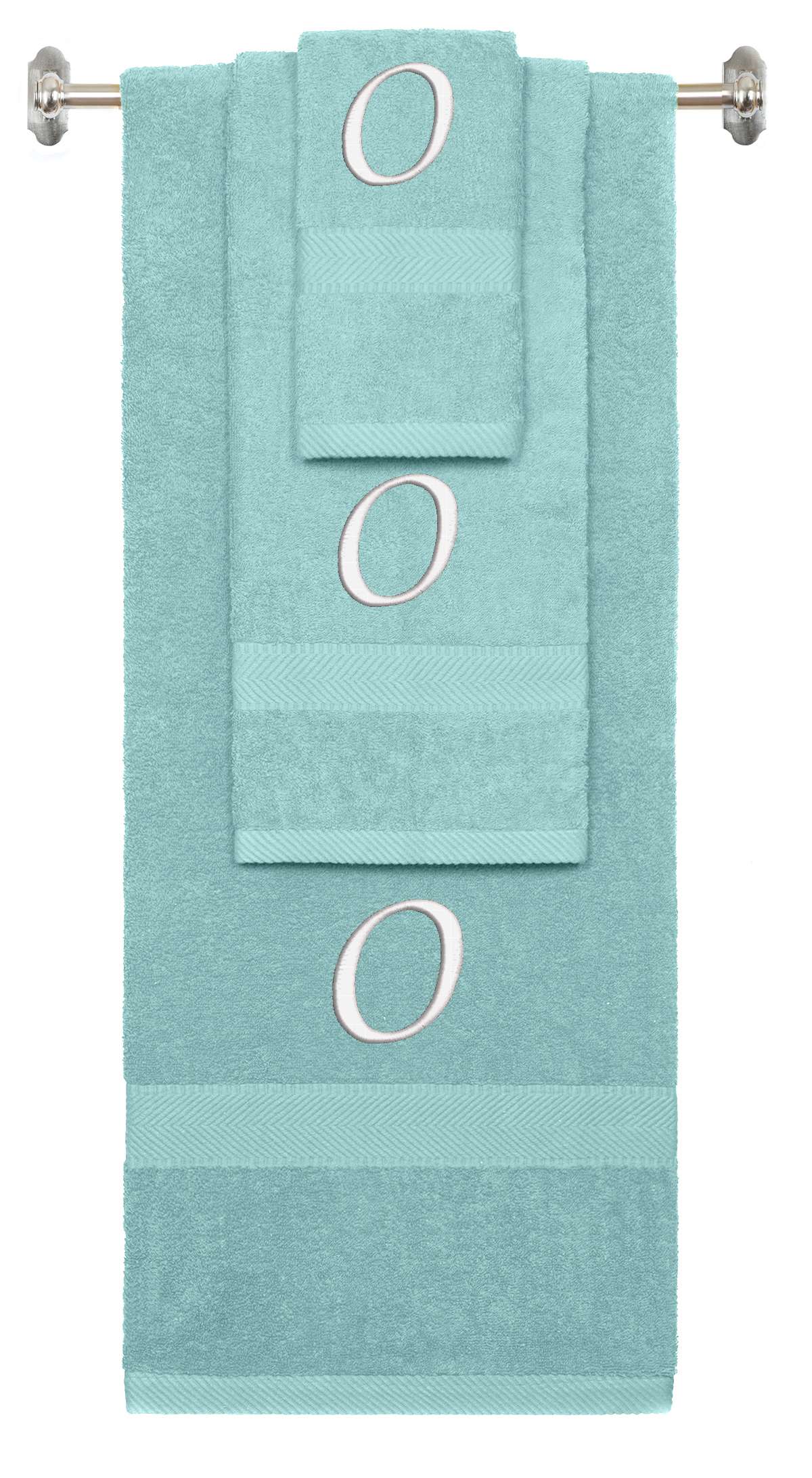 Nautical Teal monogrammed towel set with White thread, Chancery font, initial O - 540 GSM cotton 3-piece