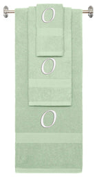 Mint Green monogrammed towel set with White thread, Chancery font, initial O - 540 GSM cotton 3-piece