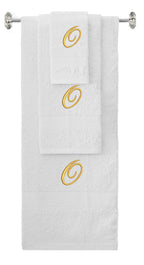 White monogrammed towel set with Gold thread, Diana Script font, initial O - 540 GSM cotton 3-piece