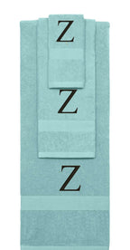 Nautical Teal monogrammed towel set with Black thread, Times New Roman font, initial Y - 540 GSM cotton 3-piece