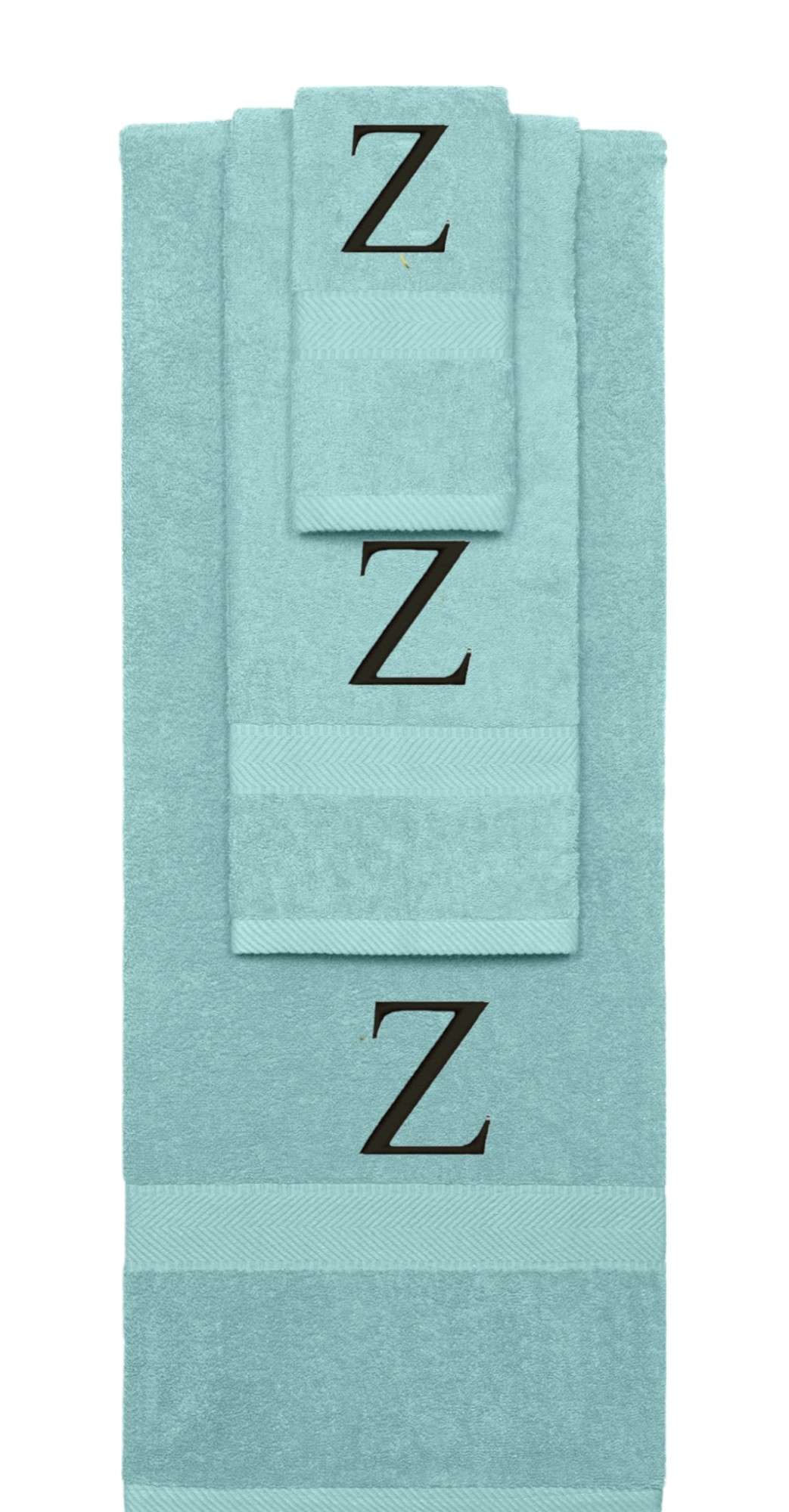 Nautical Teal monogrammed towel set with Black thread, Times New Roman font, initial Y - 540 GSM cotton 3-piece