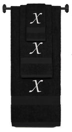Black monogrammed towel set with Silver thread, Chancery font, initial X - 540 GSM cotton 3-piece