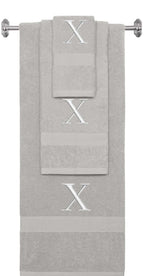 Silver monogrammed towel set with Silver thread, Times New Roman font, initial X - 540 GSM cotton 3-piece