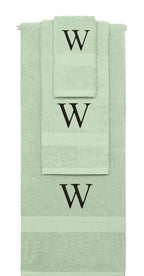 Mint Green monogrammed towel set with Black thread, Times New Roman font, initial W - 540 GSM cotton 3-piece