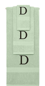 Mint Green monogrammed towel set with Black thread, Times New Roman font, initial D - 540 GSM cotton 3-piece