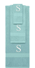 Nautical Teal monogrammed towel set with White thread, Times New Roman font, initial S - 540 GSM cotton 3-piece