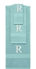 Nautical Teal monogrammed towel set with White thread, Times New Roman font, initial R - 540 GSM cotton 3-piece