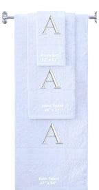 White monogrammed towel set with Silver thread, Times New Roman font, initial A - 540 GSM cotton 3-piece