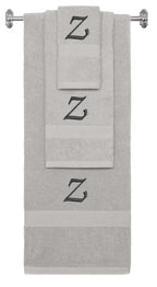 Silver monogrammed towel set with Black thread, Chancery font, initial Z - 540 GSM cotton 3-piece