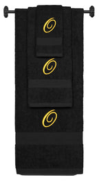 Black monogrammed towel set with Gold thread, Diana Script font, initial O - 540 GSM cotton 3-piece