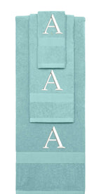 Nautical Teal monogrammed towel set with White thread, Times New Roman font, initial A - 540 GSM cotton 3-piece