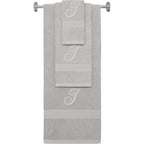 Silver monogrammed towel set with Silver thread, Diana Script font, initial I - 540 GSM cotton 3-piece