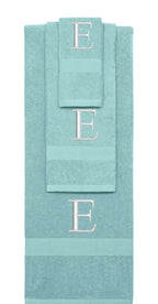 Nautical Teal monogrammed towel set with Silver thread, Times New Roman font, initial E - 540 GSM cotton 3-piece