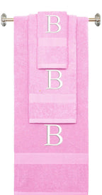 Purple monogrammed towel set with Black thread, Times New Roman font, initial B - 540 GSM cotton 3-piece