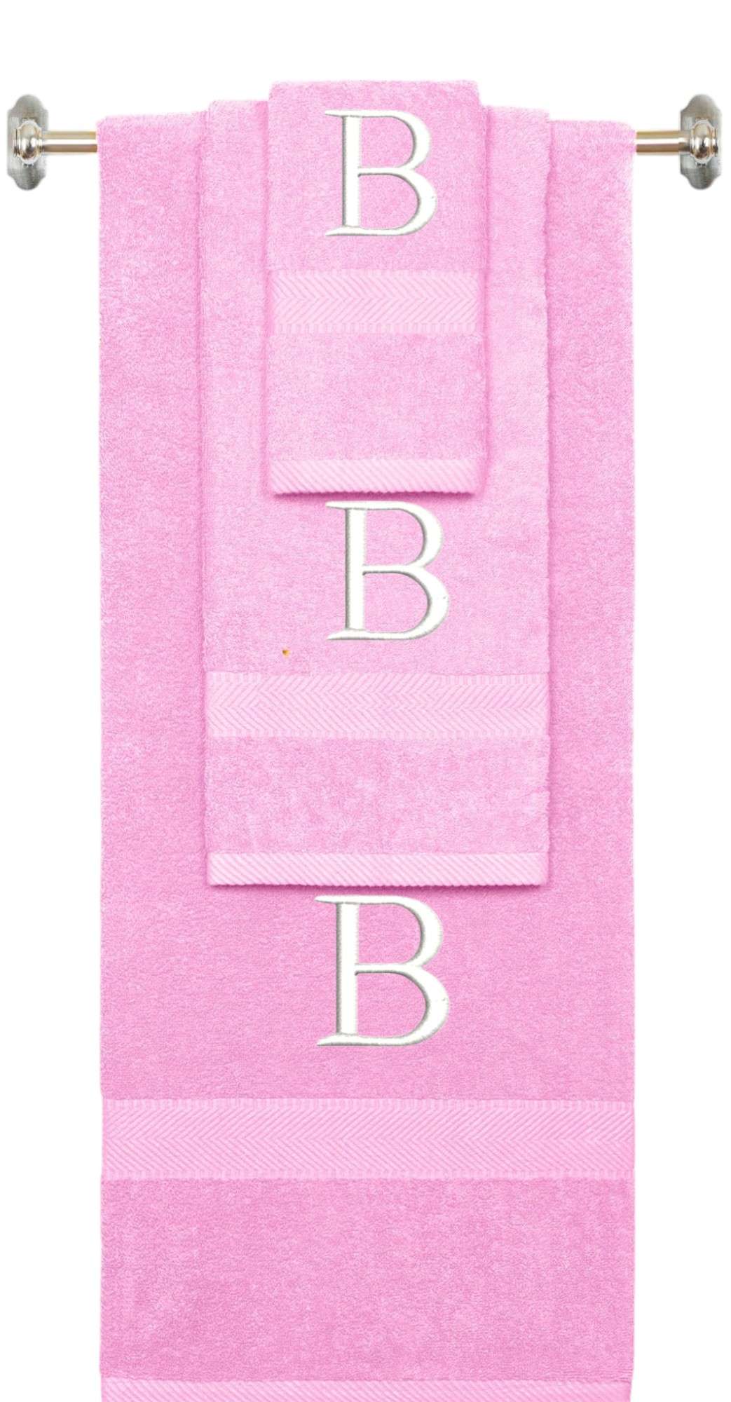 Purple monogrammed towel set with Black thread, Times New Roman font, initial B - 540 GSM cotton 3-piece