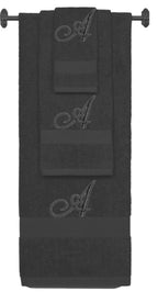 Charcoal monogrammed towel set with Black thread, Diana Script font, initial A - 540 GSM cotton 3-piece