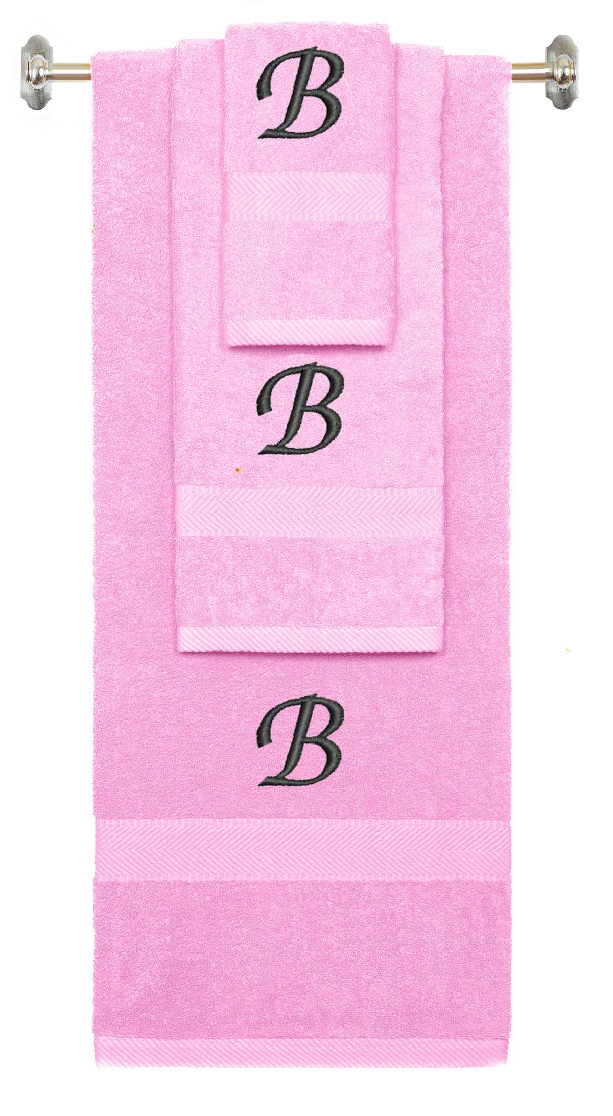 Monogrammed 3-Piece Towel Set - Pink Bath, Hand & Washcloth - Embroidered Secondary image
