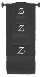 Charcoal monogrammed towel set with White thread, Chancery font, initial Z - 540 GSM cotton 3-piece