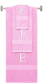 Purple monogrammed towel set with Black thread, Times New Roman font, initial E - 540 GSM cotton 3-piece