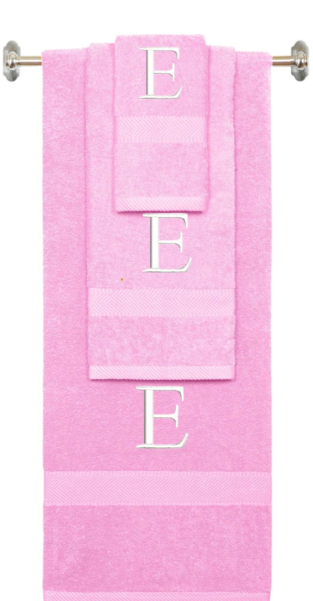 Purple monogrammed towel set with Black thread, Times New Roman font, initial E - 540 GSM cotton 3-piece