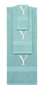 Nautical Teal monogrammed towel set with White thread, Times New Roman font, initial Y - 540 GSM cotton 3-piece