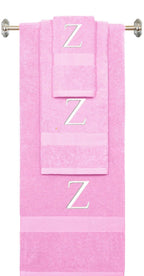 Purple monogrammed towel set with Black thread, Times New Roman font, initial Z - 540 GSM cotton 3-piece