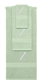 Mint Green monogrammed towel set with Silver thread, Times New Roman font, initial Z - 540 GSM cotton 3-piece